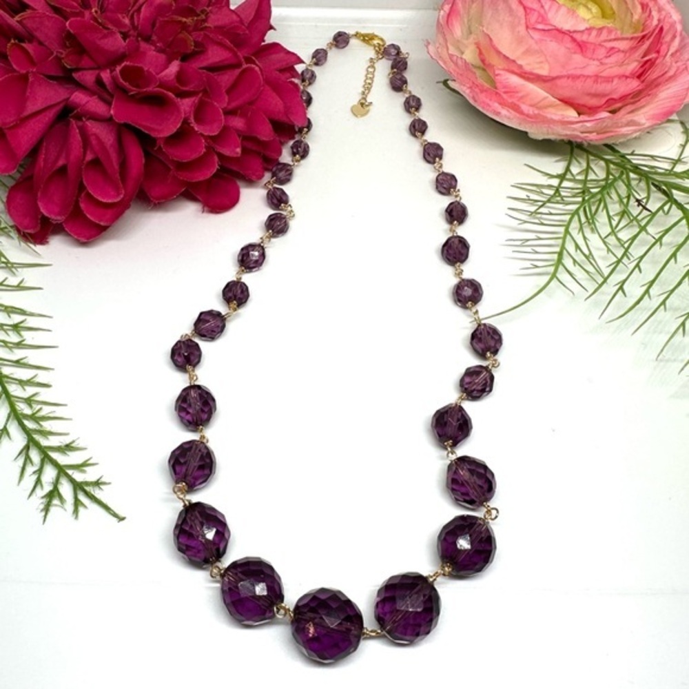 NEW⚜️Glass Deep Lavender Crystal Beaded Necklace